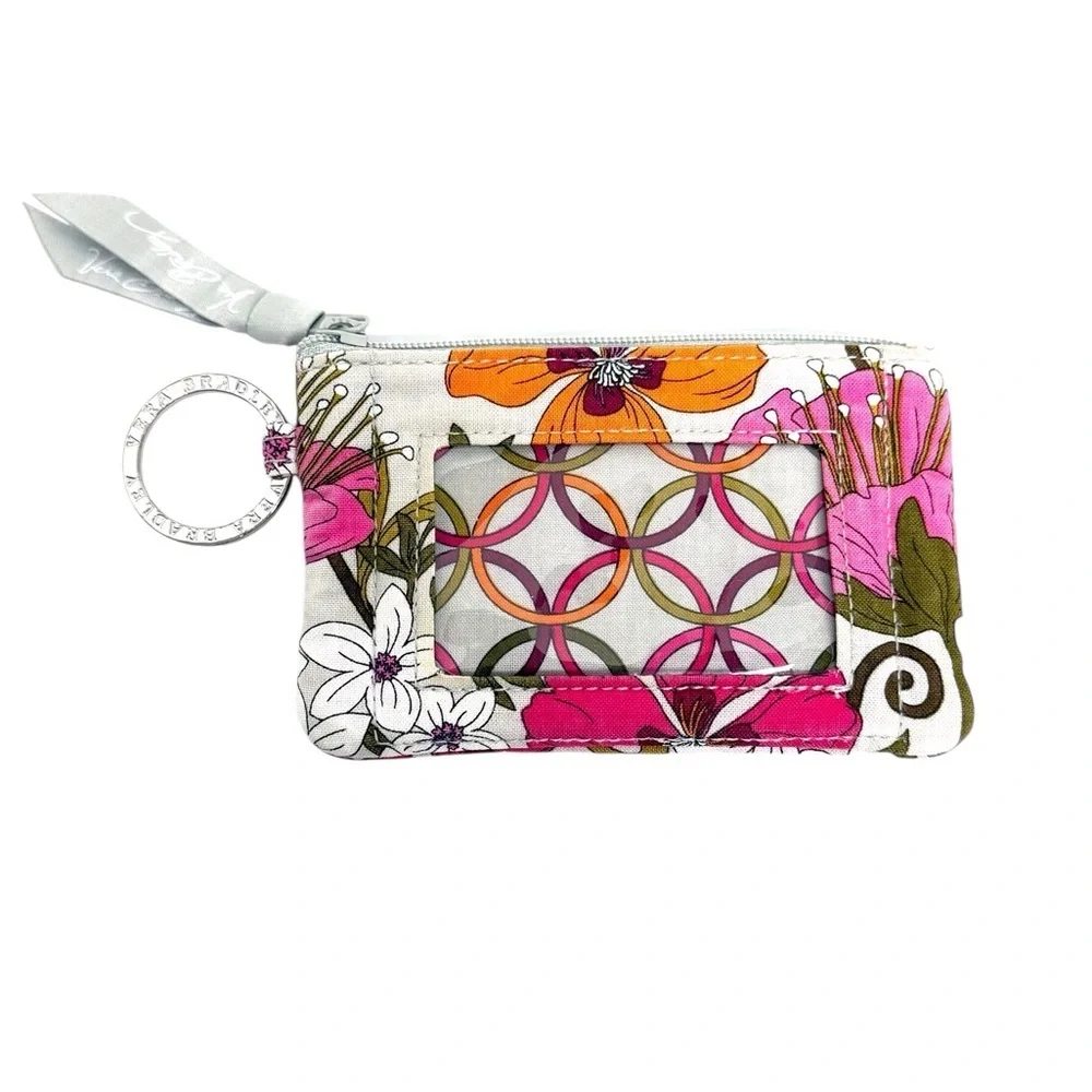 Vera Bradley Key & ID Card Holder Floral Pink/Orange/White GUC